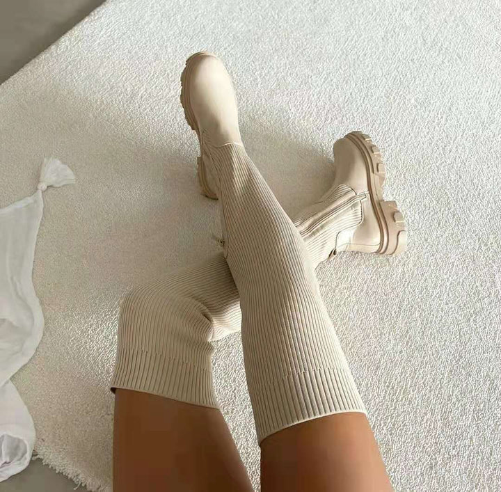 Flexible High Boots with Zipper - Nova-Beige-4.0-Nora Luxe