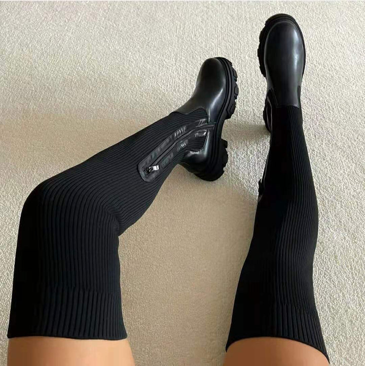 Flexible High Boots with Zipper - Nova-Black-4.0-Nora Luxe