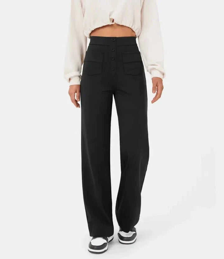 Flexible High-Waisted Trousers - Luna-Stone Green-S (36)-Nora Luxe