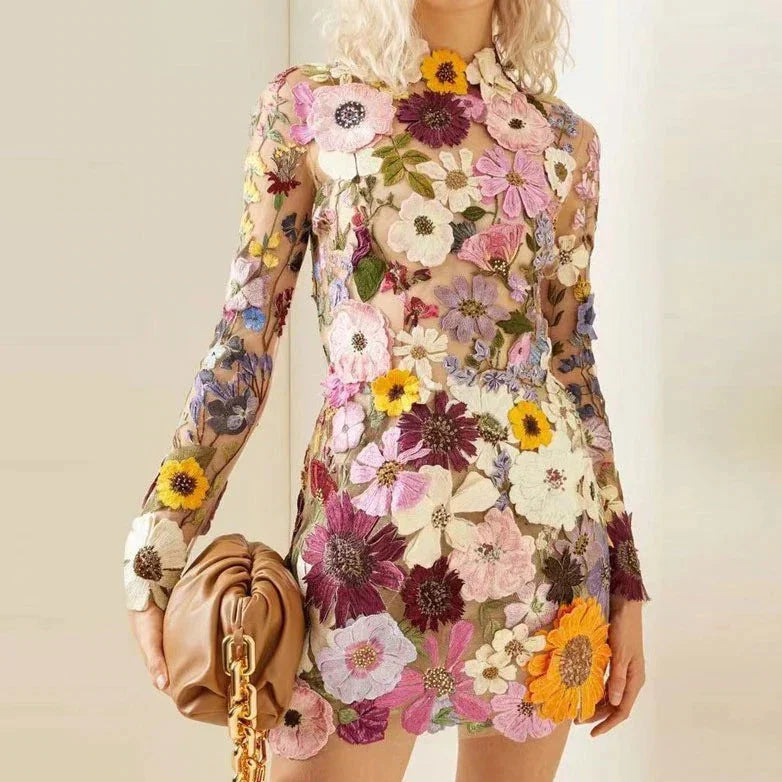 Floral Cocktail Dress with Lace – Aurelia-Pink-S-State of Style