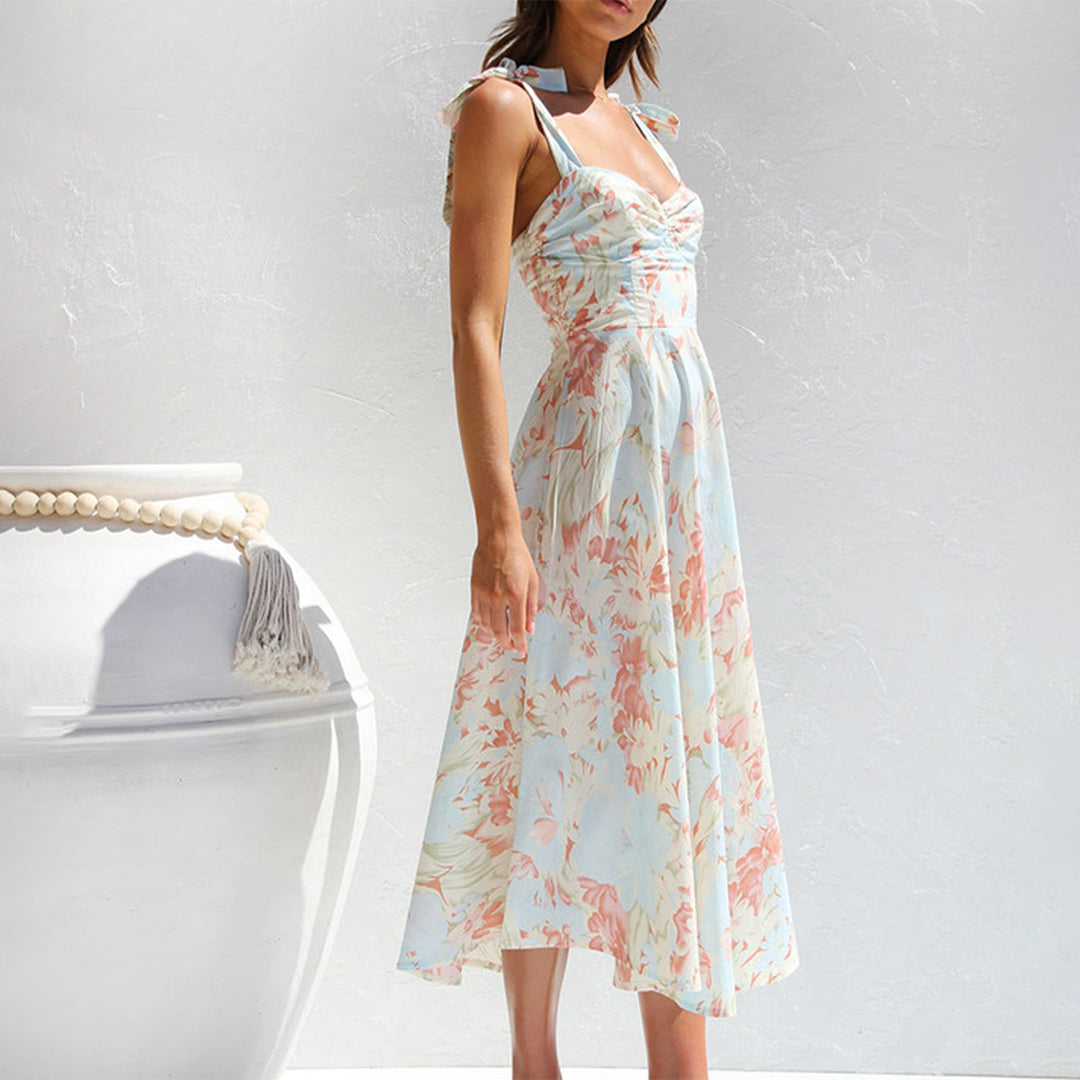 Floral Midi Dress in Lightweight Fabric – Alina-Beige-S-State of Style