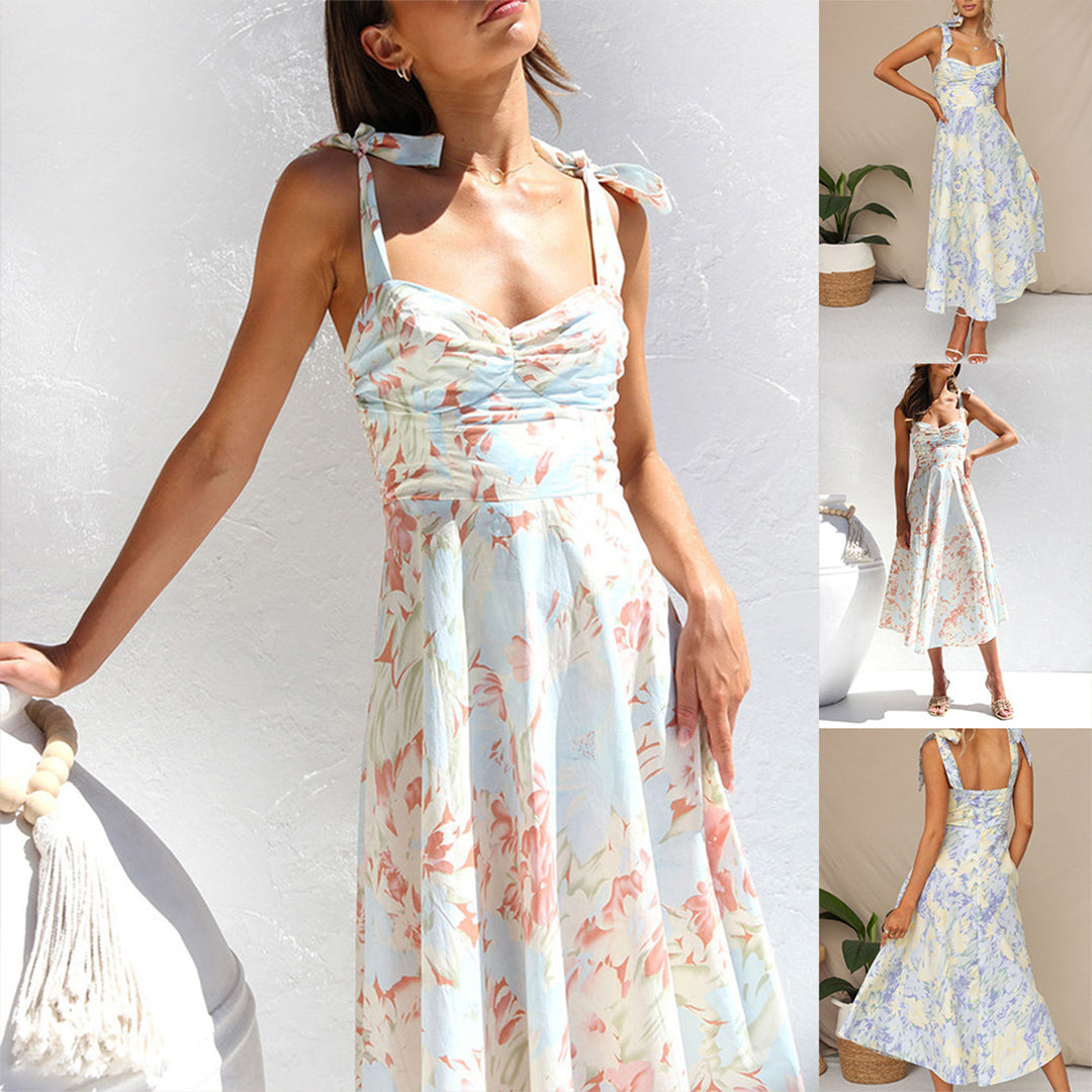 Floral Midi Dress in Lightweight Fabric – Alina-Blue-S-State of Style