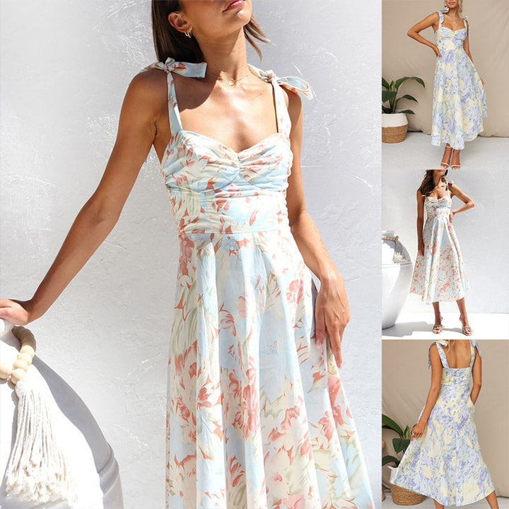 Floral Midi Dress in Lightweight Fabric – Alina-Blue-S-State of Style