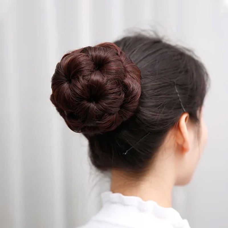 Flower-shaped Hair Clip with Hair Extension – Fiora-Brown-Nora Luxe