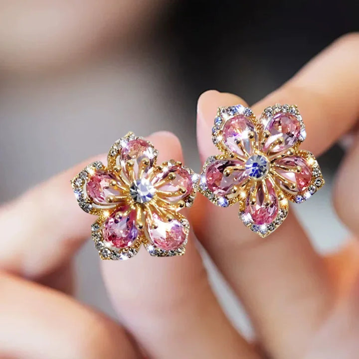 Flower-shaped Zirconia Earrings - Flora-Nora Luxe