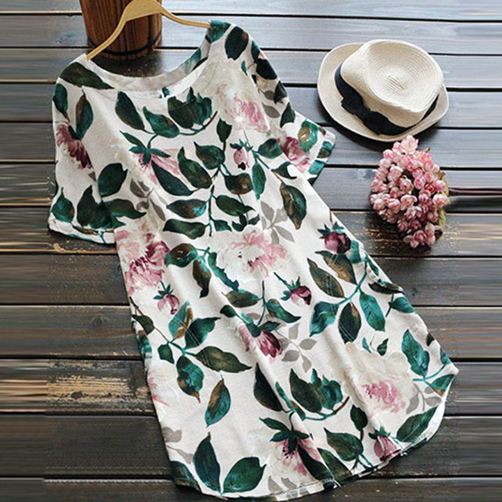 Flowered summer casual dress with short sleeves for women – Malina-White-S-Nora Luxe
