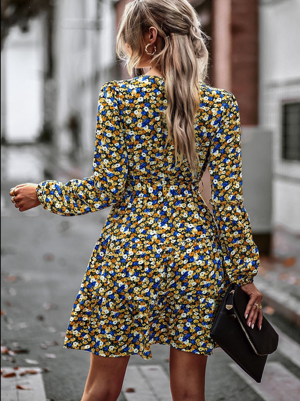 Flowing Mini Dress with Belt and Ruffles – Noëlle-XS-State of Style