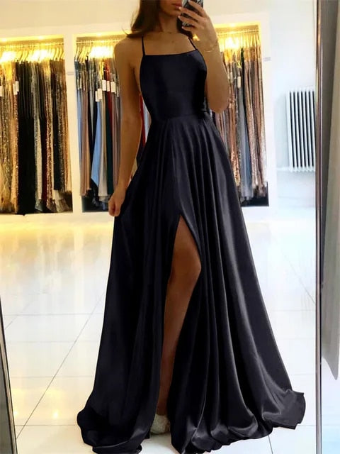Flowy Maxi Dress with Side Split – Selina-Black-S-The Livary