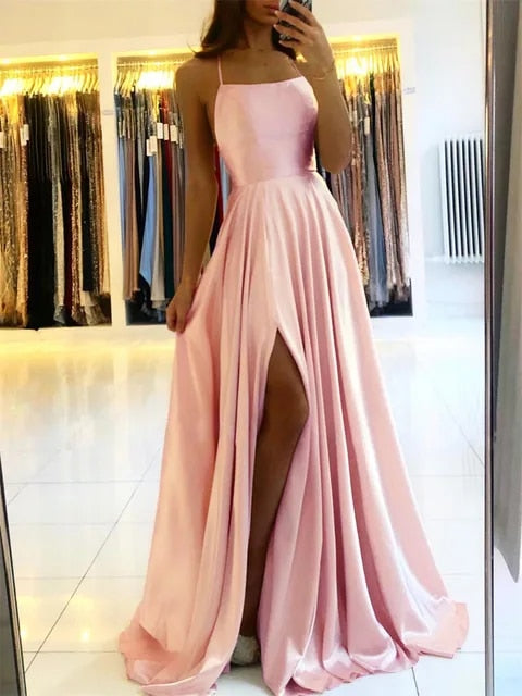 Flowy Maxi Dress with Side Split – Selina-Pink-S-The Livary