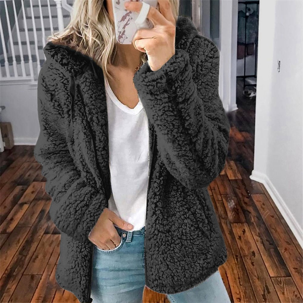 Fluffy Ladies' Jacket with Hood - Sofia-Pink-S-Nora Luxe