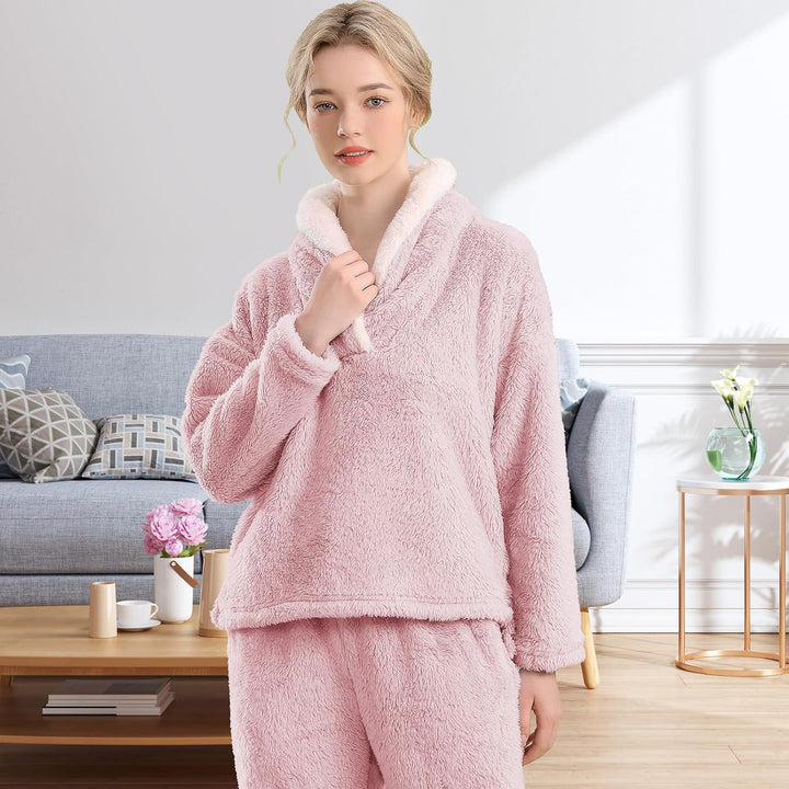 Fluffy Pajama Set for Women - CozyPlush-Dark blue-S-Nora Luxe