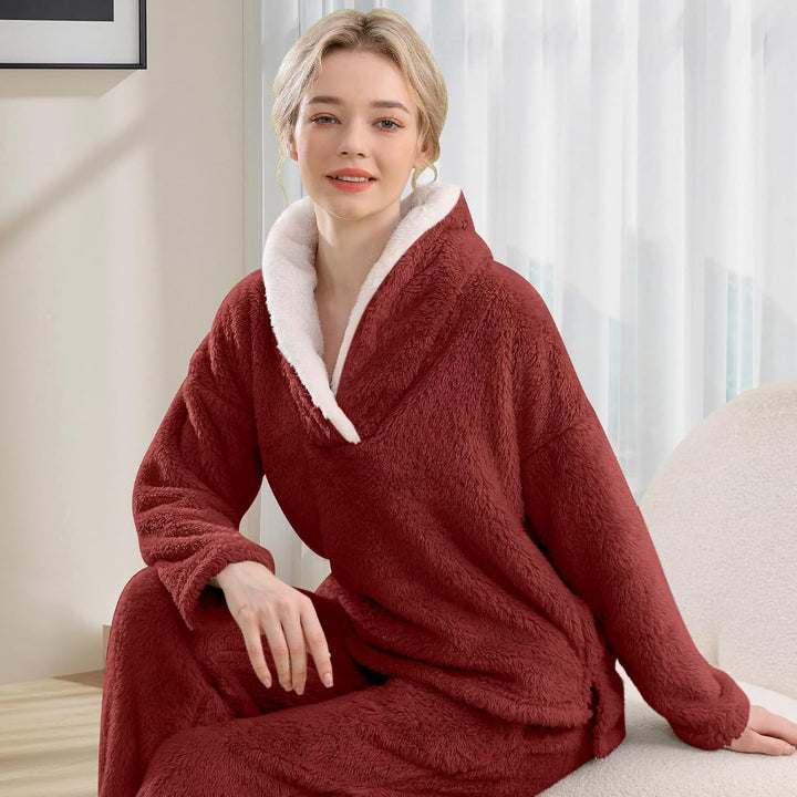 Fluffy Pajama Set for Women - CozyPlush-Dark blue-S-Nora Luxe