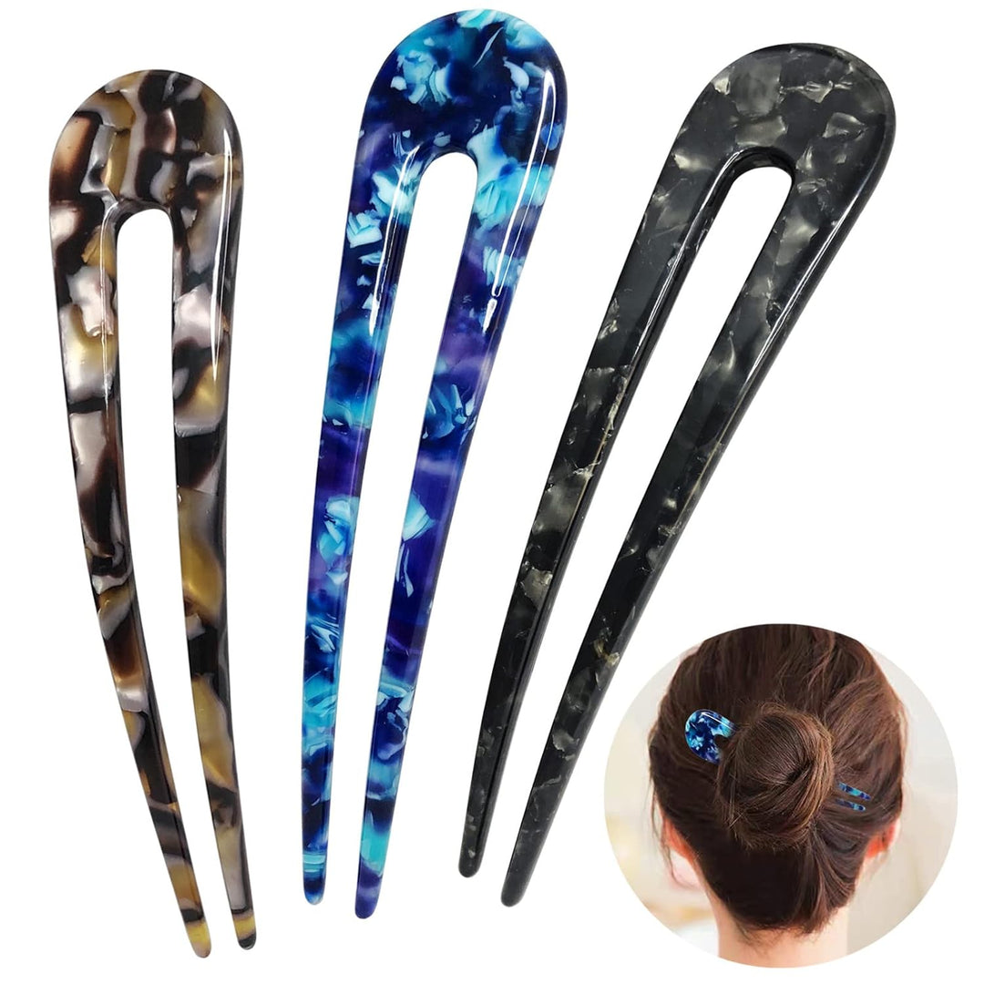 French Turtle Hair Forks - U-shaped Hair Pins-Set 3-Nora Luxe