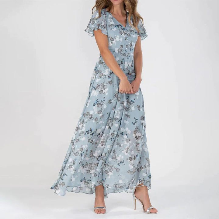 Gina - Stylish Midi Floral Dress-Green-XS-Nora Luxe