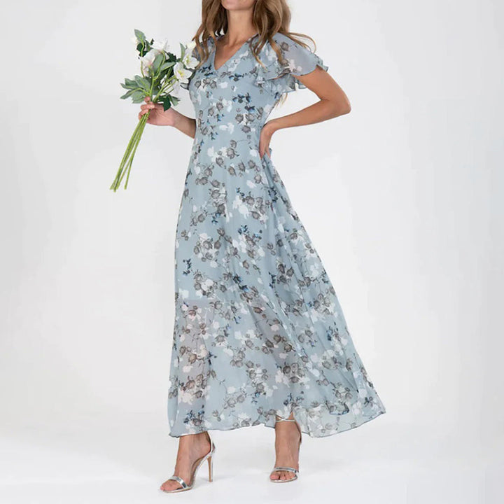 Gina - Stylish Midi Floral Dress-Green-XS-Nora Luxe