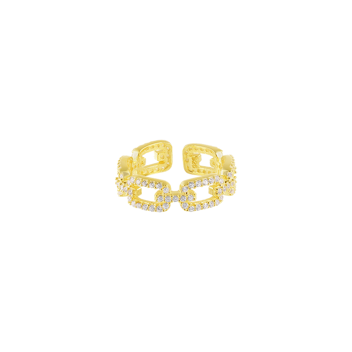 Gold Link Ring with Zirconia - Marina-Nora Luxe