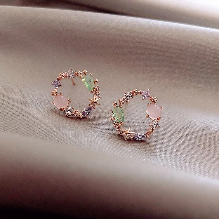 Golden Flower Earrings with Zirconia - Fiorella-Nora Luxe