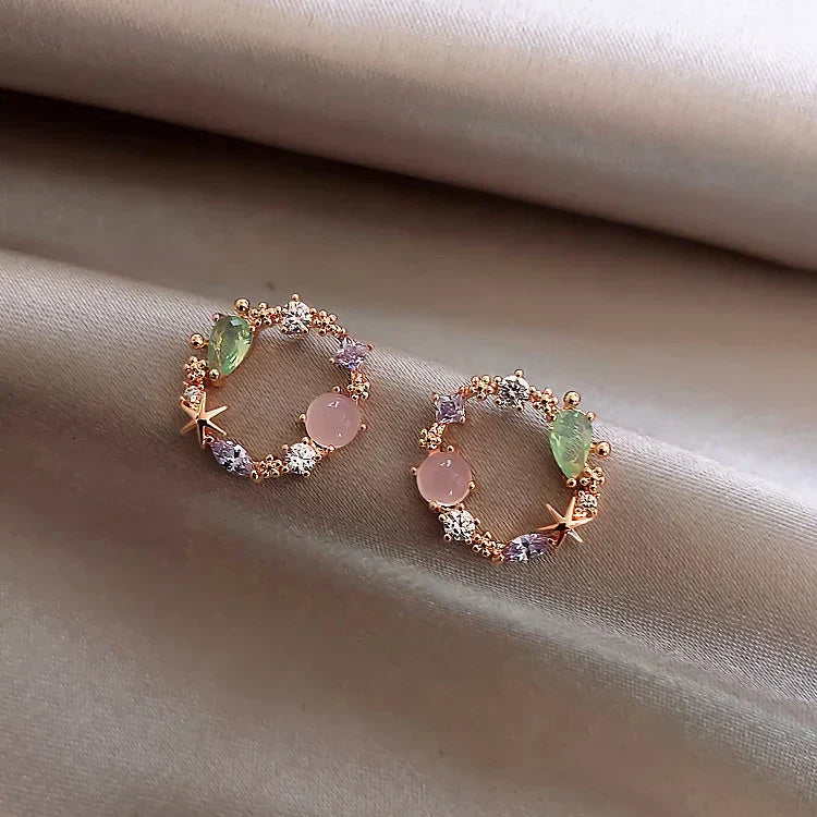 Golden Flower Earrings with Zirconia - Fiorella-Nora Luxe