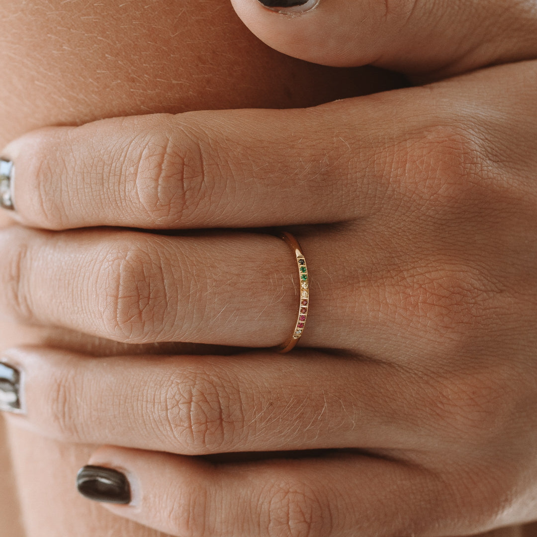 Golden Ring with Coloured Stones - Solene-6-Gold-Nora Luxe