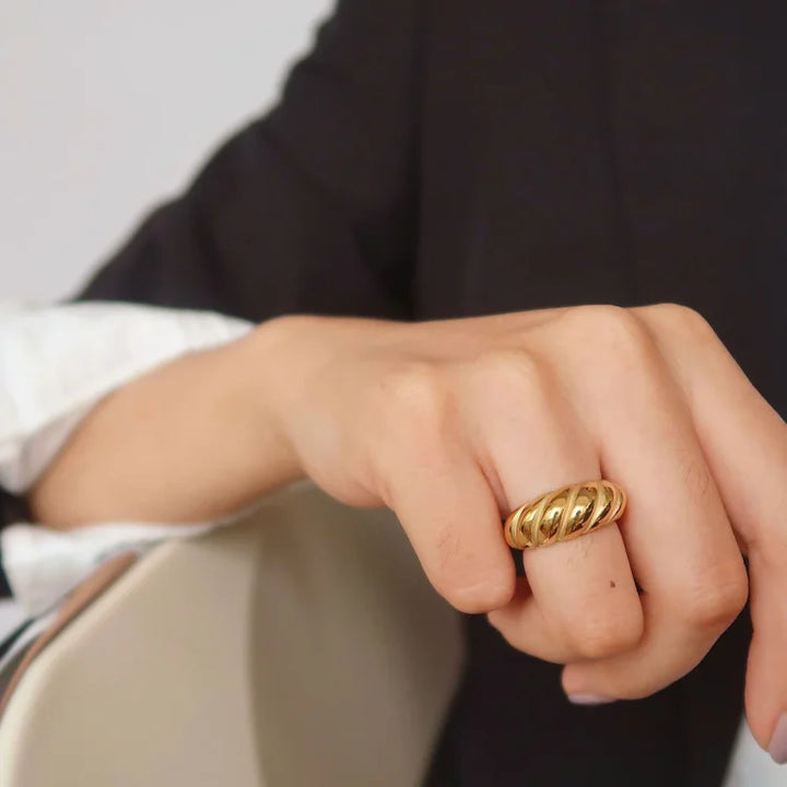 Golden Rope Dome Ring - Selene-5-Nora Luxe