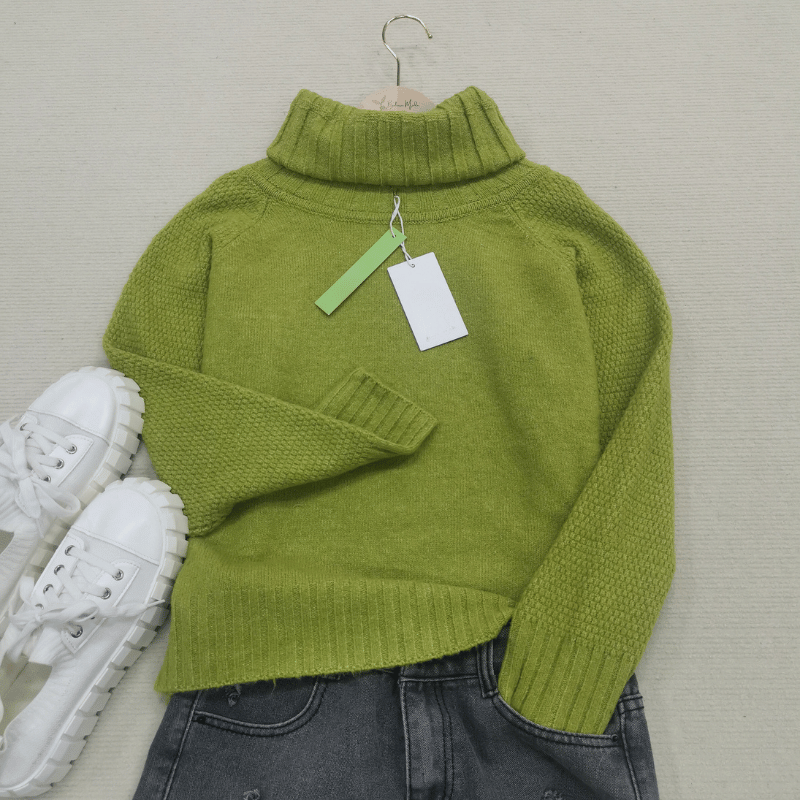 Grass Green Oversized Knitted Women's Turtleneck Sweater - Nora-S-Nora Luxe