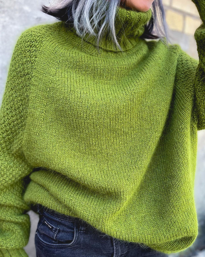Grass Green Oversized Knitted Women's Turtleneck Sweater - Nora-S-Nora Luxe