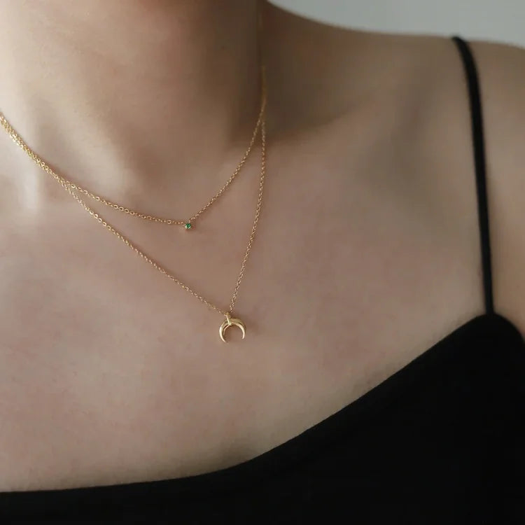 Green Diamond Double Crescent Moon Necklace - Selina-Nora Luxe