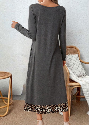 Grey A-line dress with leopard print - Hazel-S-Nora Luxe