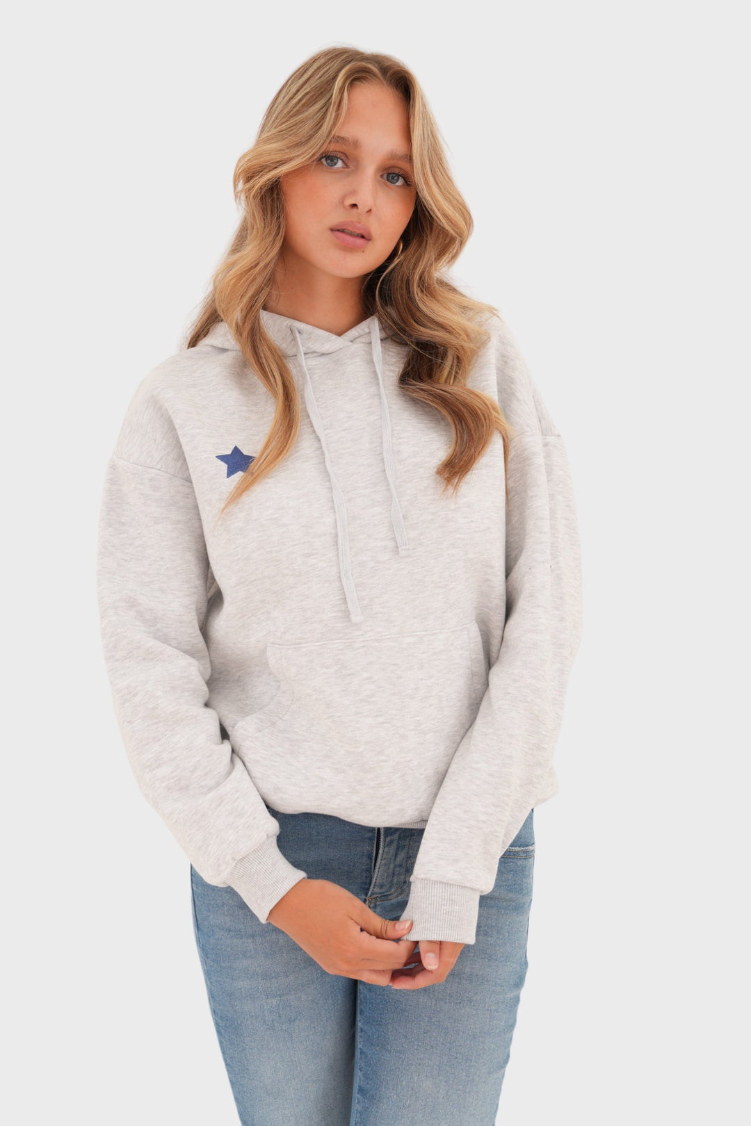 Grey Ladies' Sweater with Playful Star Print - LunaStar-XS-Nora Luxe