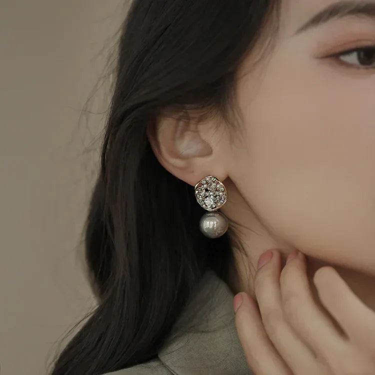 Grey/Taupe Luxury Crystal Pearl Earrings - Eloria-Grey-Nora Luxe