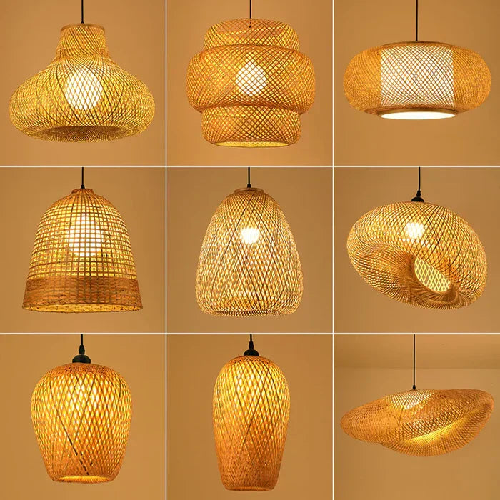 Handmade Rattan Pendant Lamp - RayaLicht-A - 15.75 in-Nora Luxe