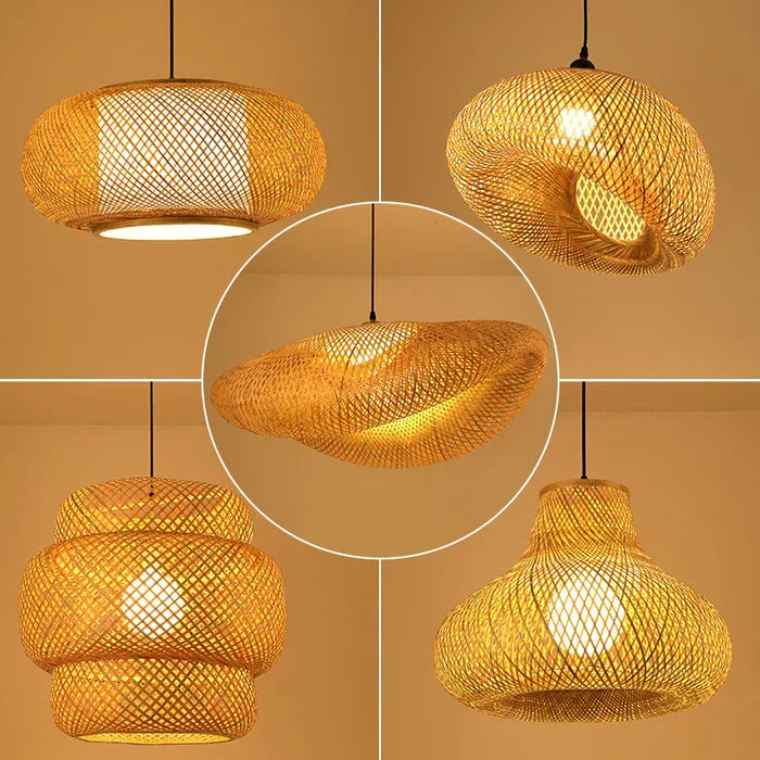 Handmade Rattan Pendant Lamp - RayaLicht-A - 15.75 in-Nora Luxe