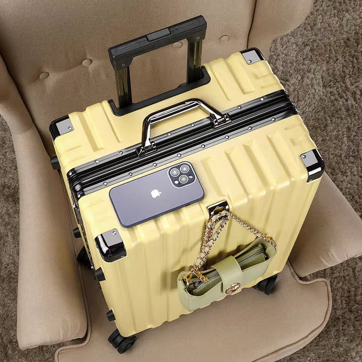 Hard shell suitcase with aluminum frame – Vilnius-Yellow-S (42 L)-Nora Luxe