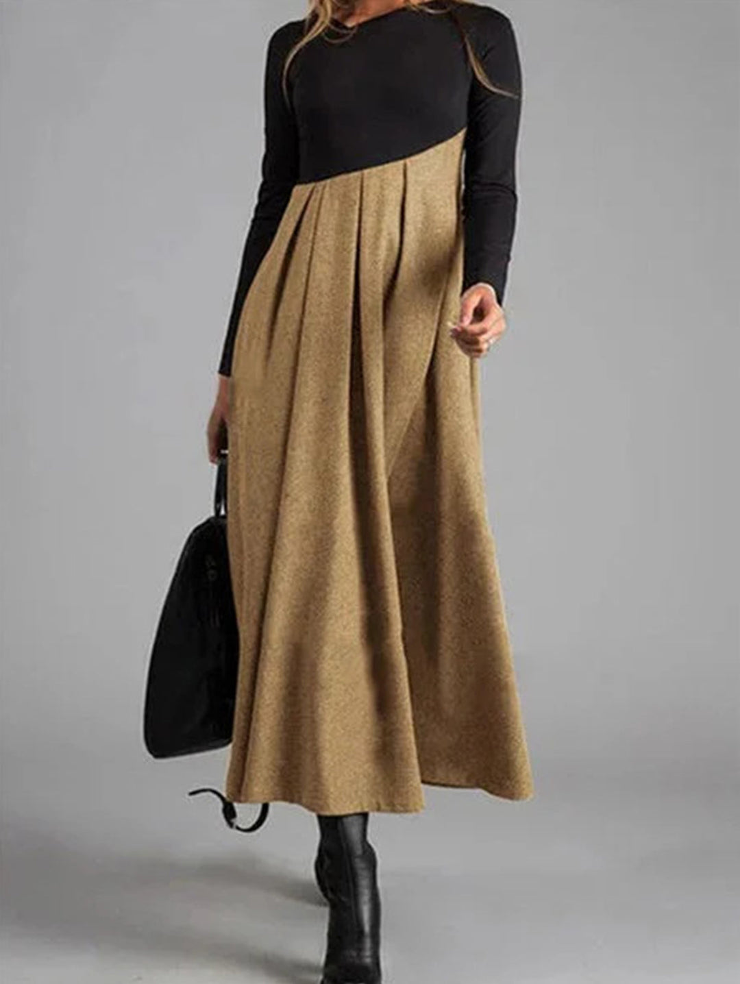 Harmony Dress with Colourful Style - Elina-Khaki-XS-Nora Luxe