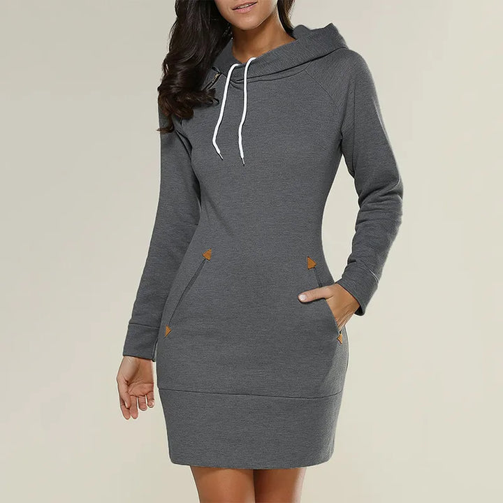 Hooded sweatshirt dress with pockets – Isabella-Dark grey-S-Nora Luxe