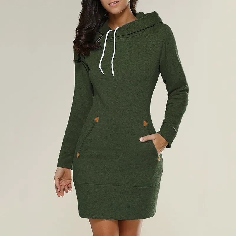Hooded sweatshirt dress with pockets – Isabella-Green-S-Nora Luxe