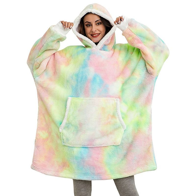 Hoodie & Blanket | Wonderful combination of a soft hoodie and a comfortable blanket in one!-Washed Pink & White-State of Style