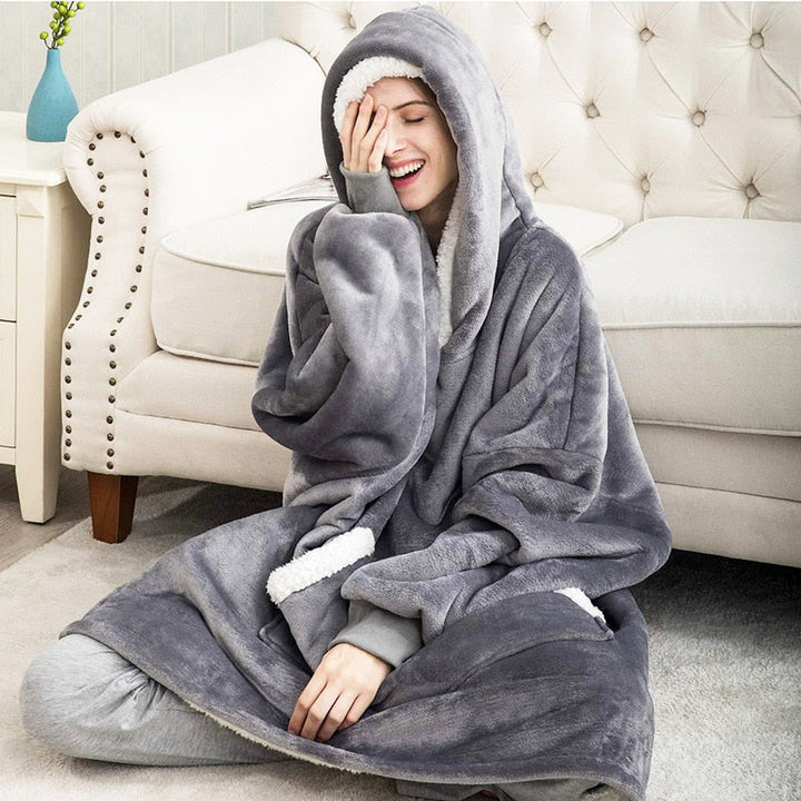 Hoodie & Blanket | Wonderful combination of a soft hoodie and a comfortable blanket in one!-Washed Pink & White-State of Style