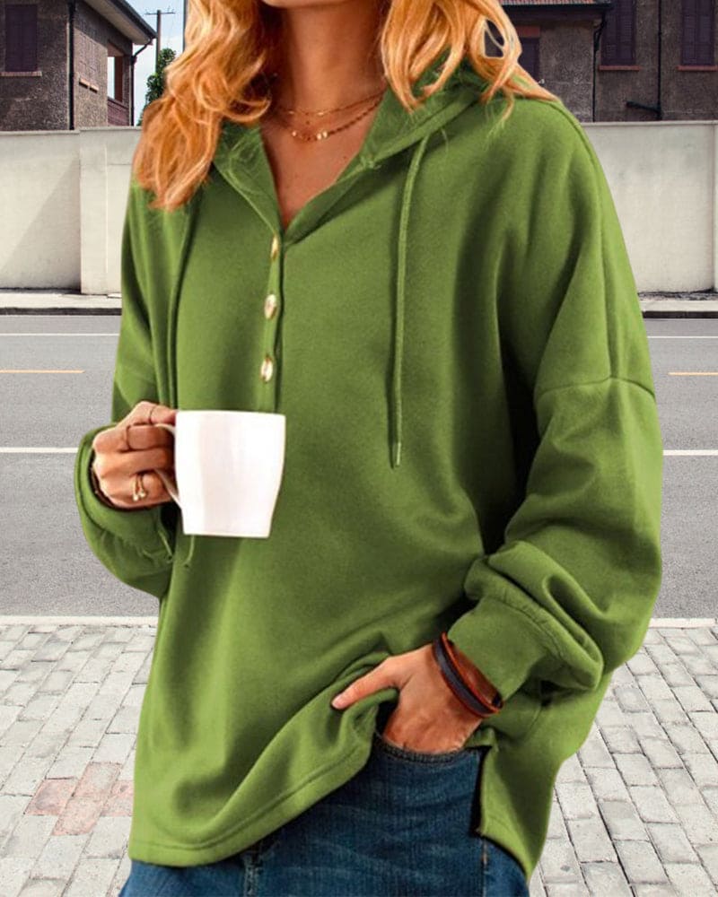 Hoodie with Button Closure - Luna-Brown-XS-Nora Luxe