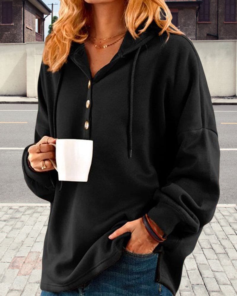 Hoodie with Button Closure - Luna-Brown-XS-Nora Luxe