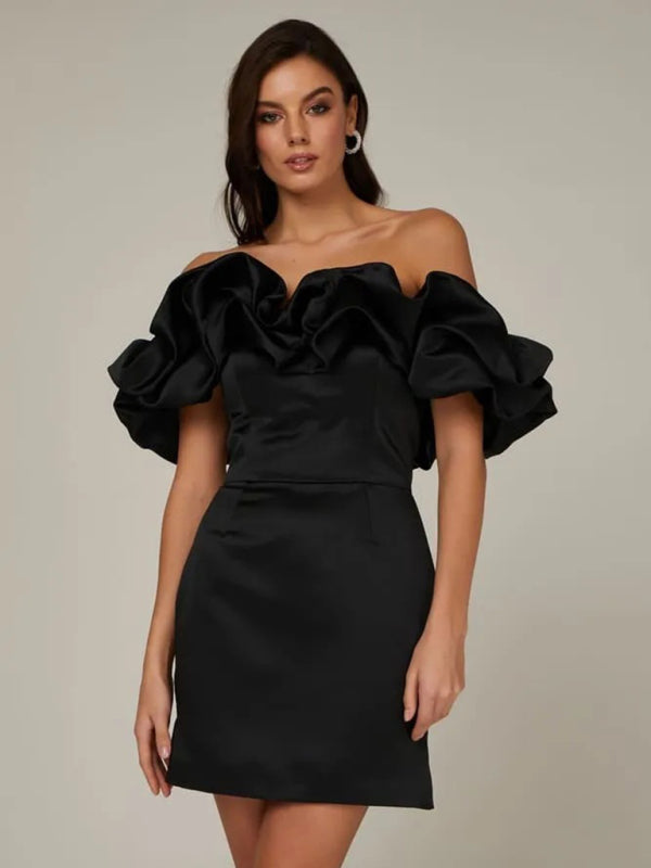 Vestido de satin luxuoso com babados - Elise