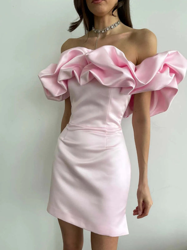 Vestido de satin luxuoso com babados - Elise