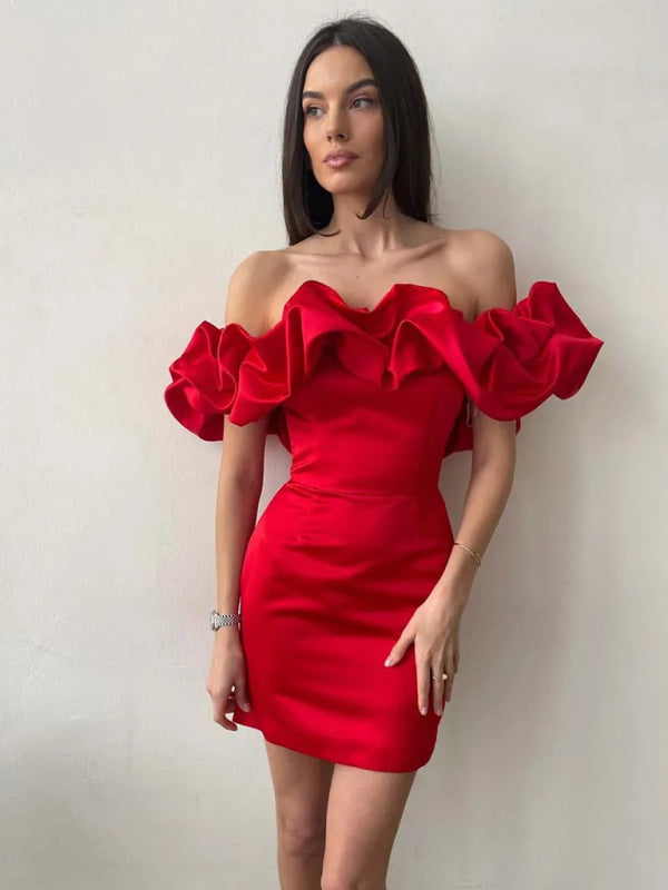 Vestido de satin luxuoso com babados - Elise