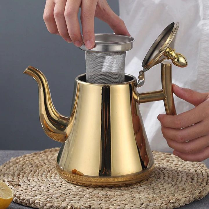 Induction Kettle made of Stainless Steel with Filter - AquaSteel-Gold-1L-Nora Luxe