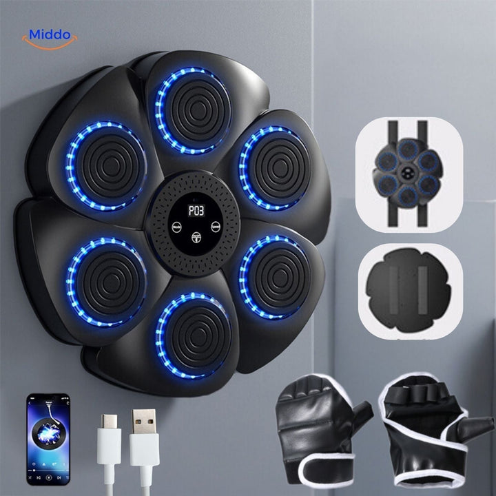 Interactive Smart Boxing Machine - PunchTech-Black + Half Finger Boxing Gloves-Nora Luxe