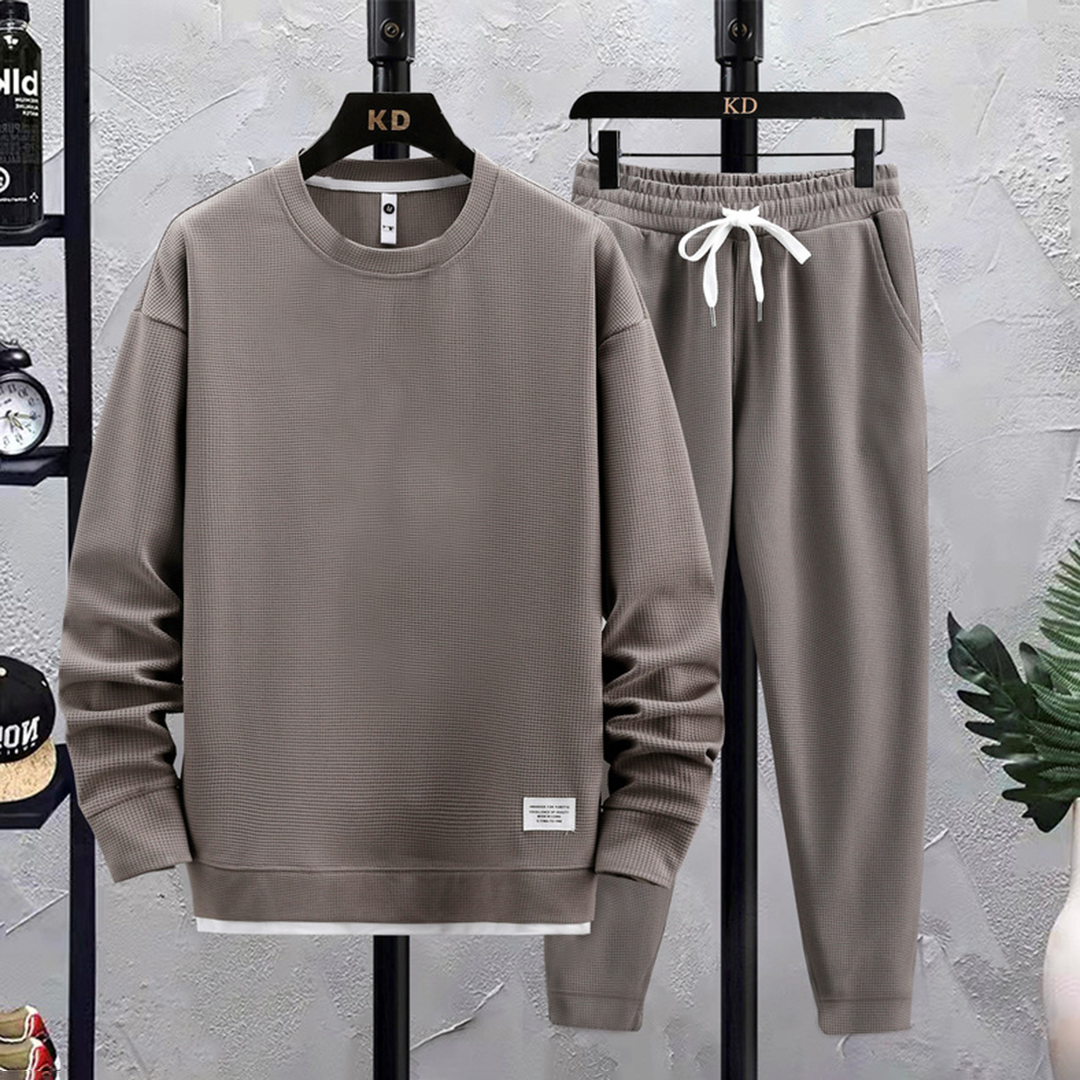 Graues Herren-Jogginganzug-Set, Sweatshirt und Jogginghose, bequem, modisch, Freizeitkleidung.