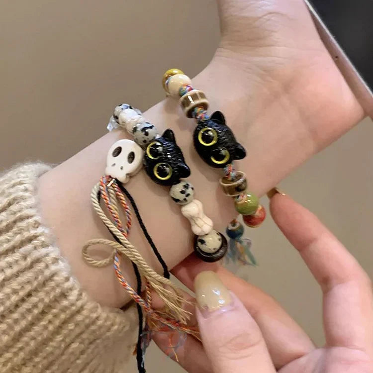 Katjes and Skull Bracelet - Selina-Skull + Kittens-Nora Luxe
