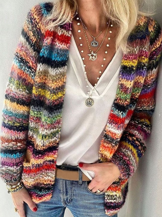 Knitted Colorful Ladies' Cardigan - Elora-Color Combination 1-S-Nora Luxe