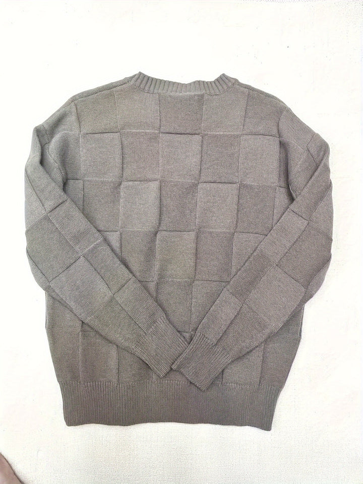 Knitted Sweater with Round Neck and Stretch - Caleb-White-M-Nora Luxe