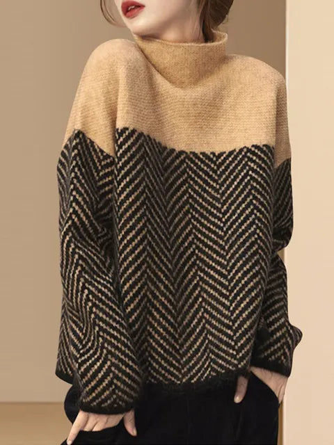 Knitted Women's Sweater - Vintage Charm-Khaki-One size-Nora Luxe